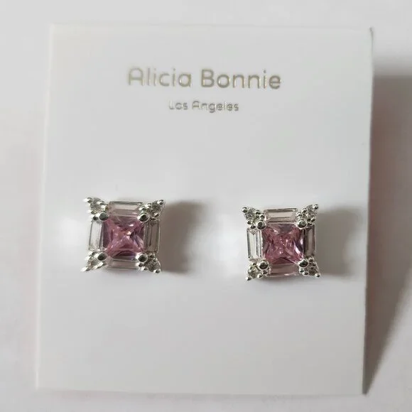 NWT Alicia Bonnie, "Enchanted Glow", Square Pink Stud Earrings - Picture 2 of 4